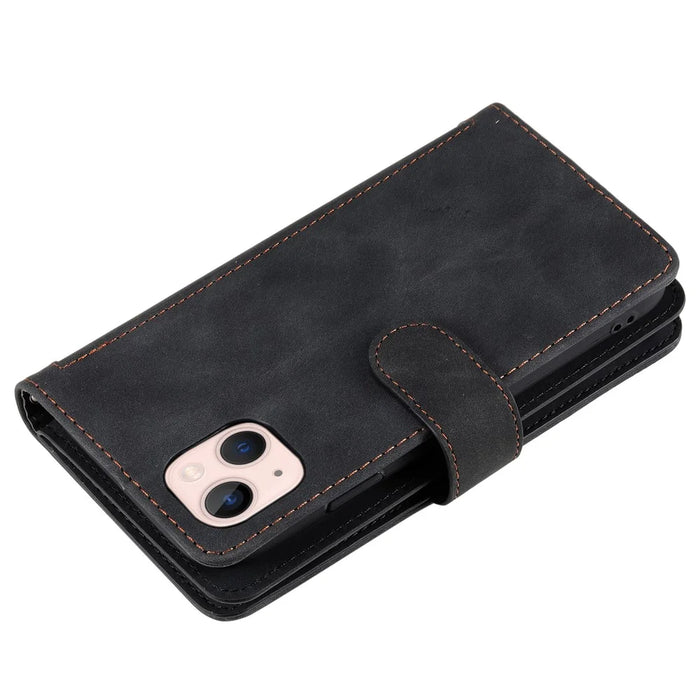 PU Leather Phone Case for iPhone 15 Protective Case Zipper Pocket 9 Card Slots Phone Cover with Strap - Black - 5