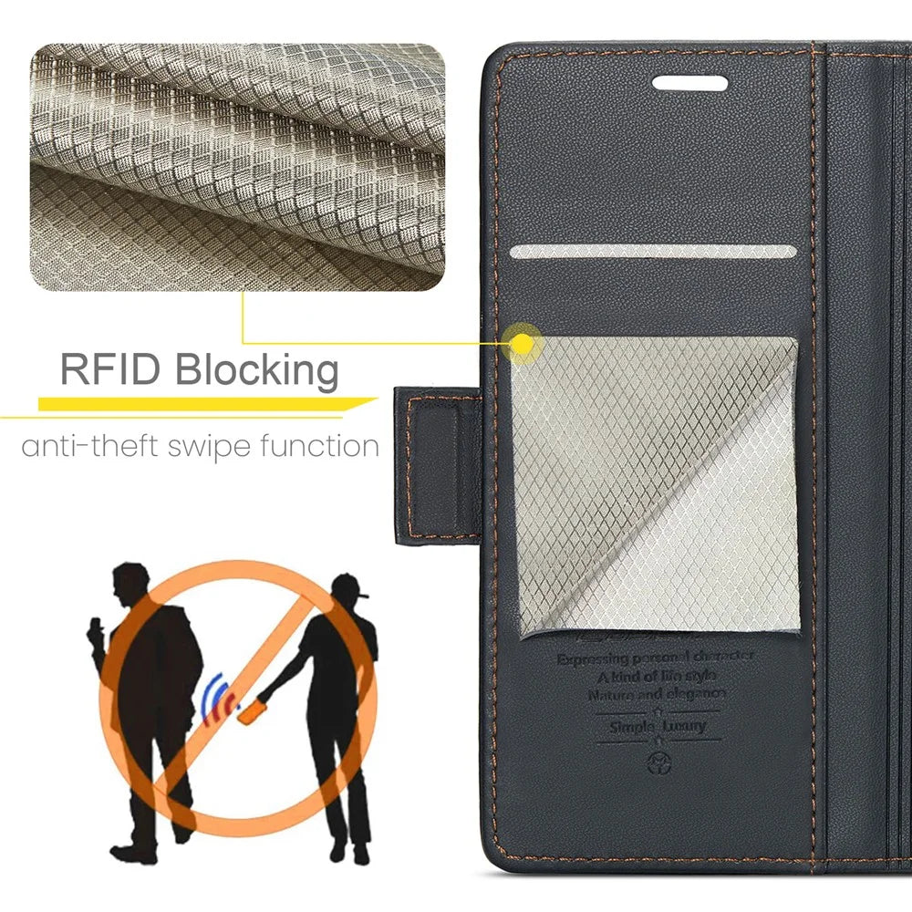 CASEME 023 Series RFID Blocking Leather Case for iPhone XS , Litchi Texture Stand Wallet Phone Cover - Black - 7
