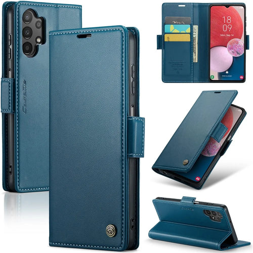 For Samsung Galaxy A13 4G / 5G / A04s 4G (164.7mm) /  A04 4G / M13 5G Leather Case CASEME 023 RFID Blocking 3 Card Slot Mobile Cover - Blue - 1
