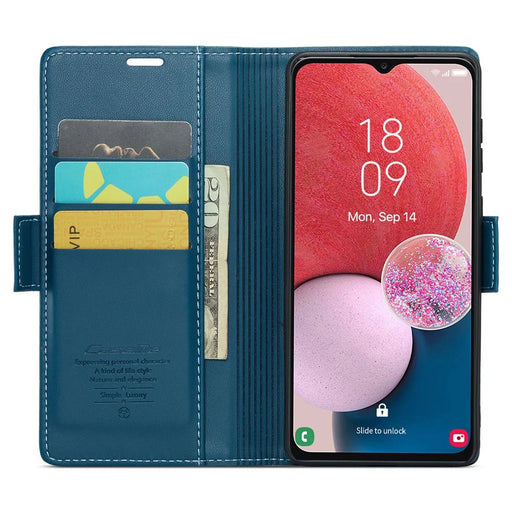 For Samsung Galaxy A13 4G / 5G / A04s 4G (164.7mm) /  A04 4G / M13 5G Leather Case CASEME 023 RFID Blocking 3 Card Slot Mobile Cover - Blue - 2