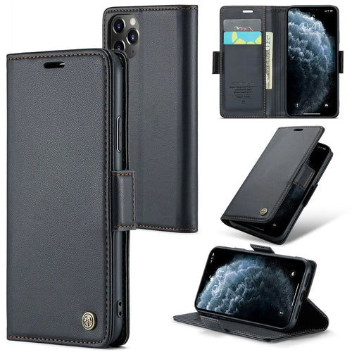 CASEME 023 Series Stand Leather Phone Case for iPhone 11 Pro , RFID Blocking Litchi Texture Wallet Cover - Black - 1