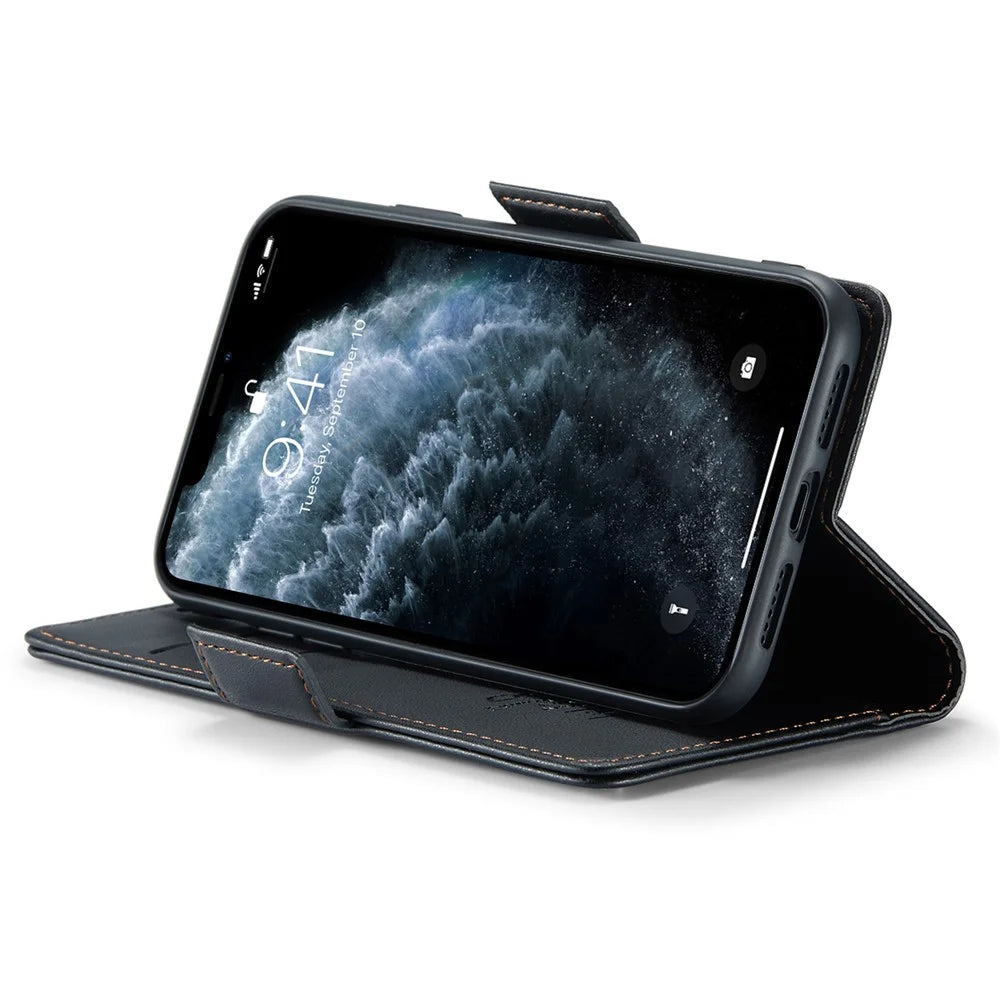CASEME 023 Series Stand Leather Phone Case for iPhone 11 Pro , RFID Blocking Litchi Texture Wallet Cover - Black - 4