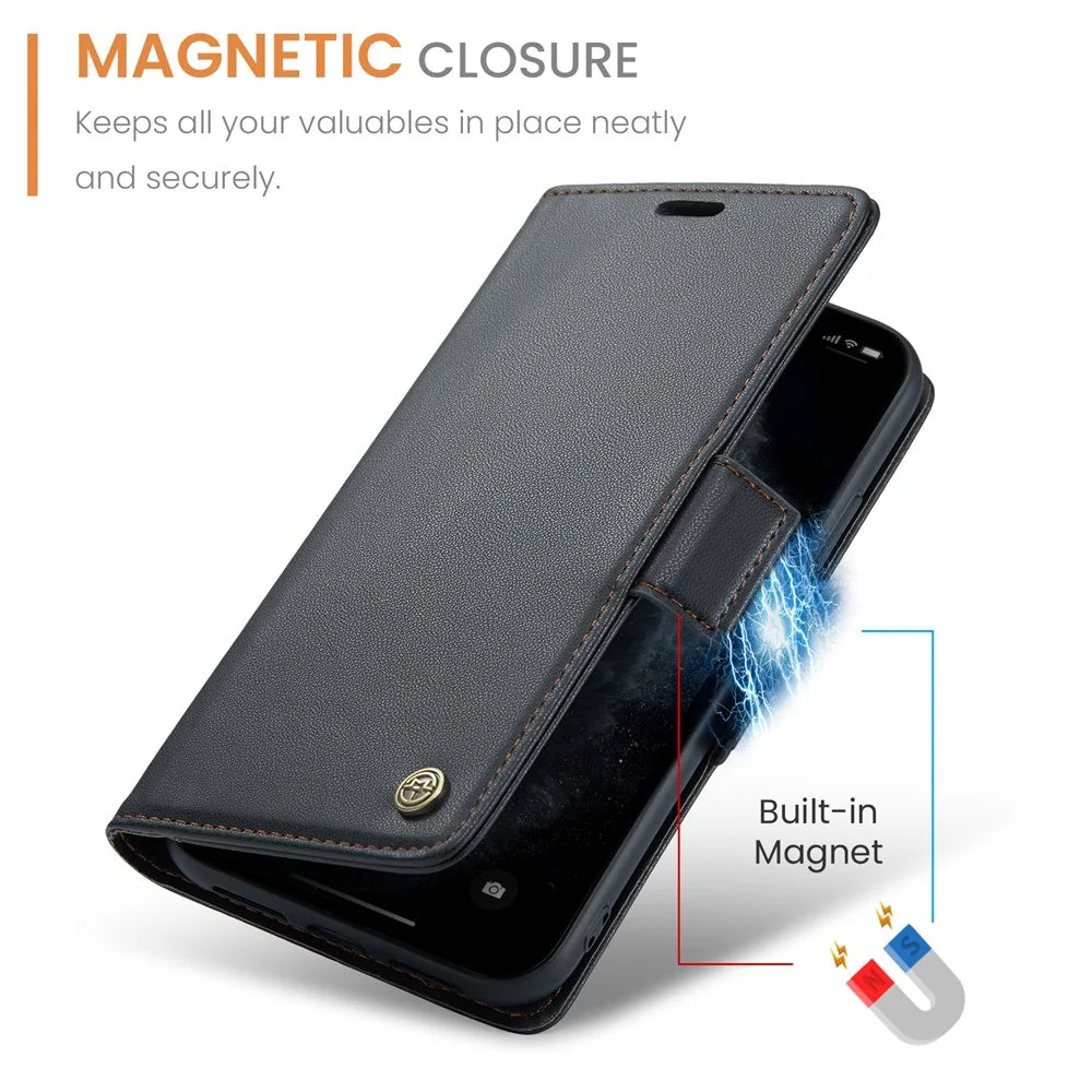 CASEME 023 Series Stand Leather Phone Case for iPhone 11 Pro , RFID Blocking Litchi Texture Wallet Cover - Black - 6