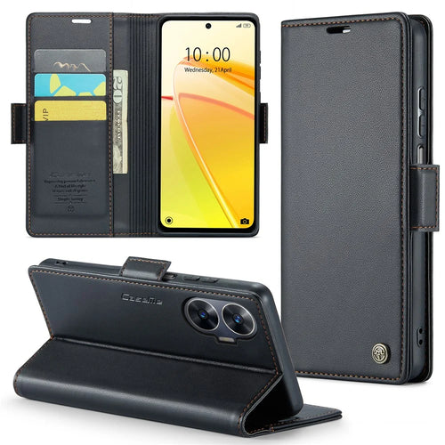 For Realme C55 4G Leather Case CASEME 023 RFID Blocking 3 Card Slot Mobile Cover - Black - 1