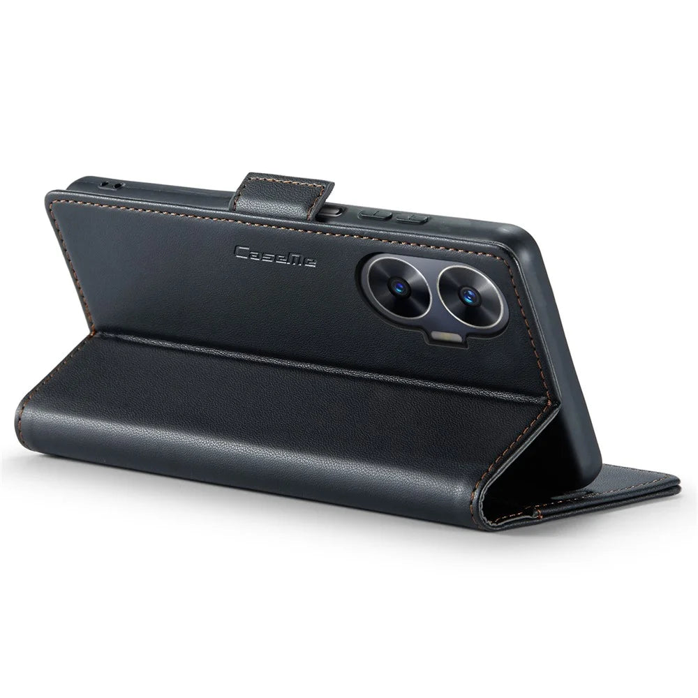 For Realme C55 4G Leather Case CASEME 023 RFID Blocking 3 Card Slot Mobile Cover - Black - 3