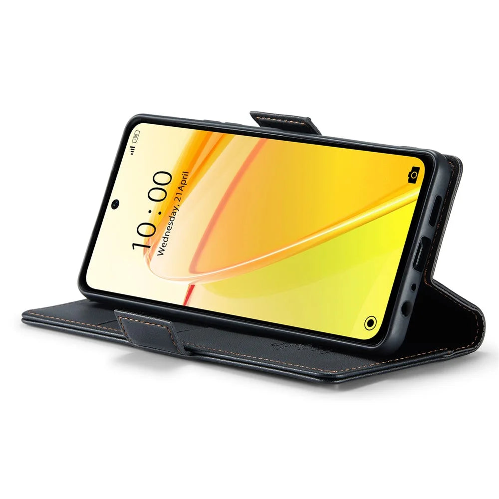 For Realme C55 4G Leather Case CASEME 023 RFID Blocking 3 Card Slot Mobile Cover - Black - 4