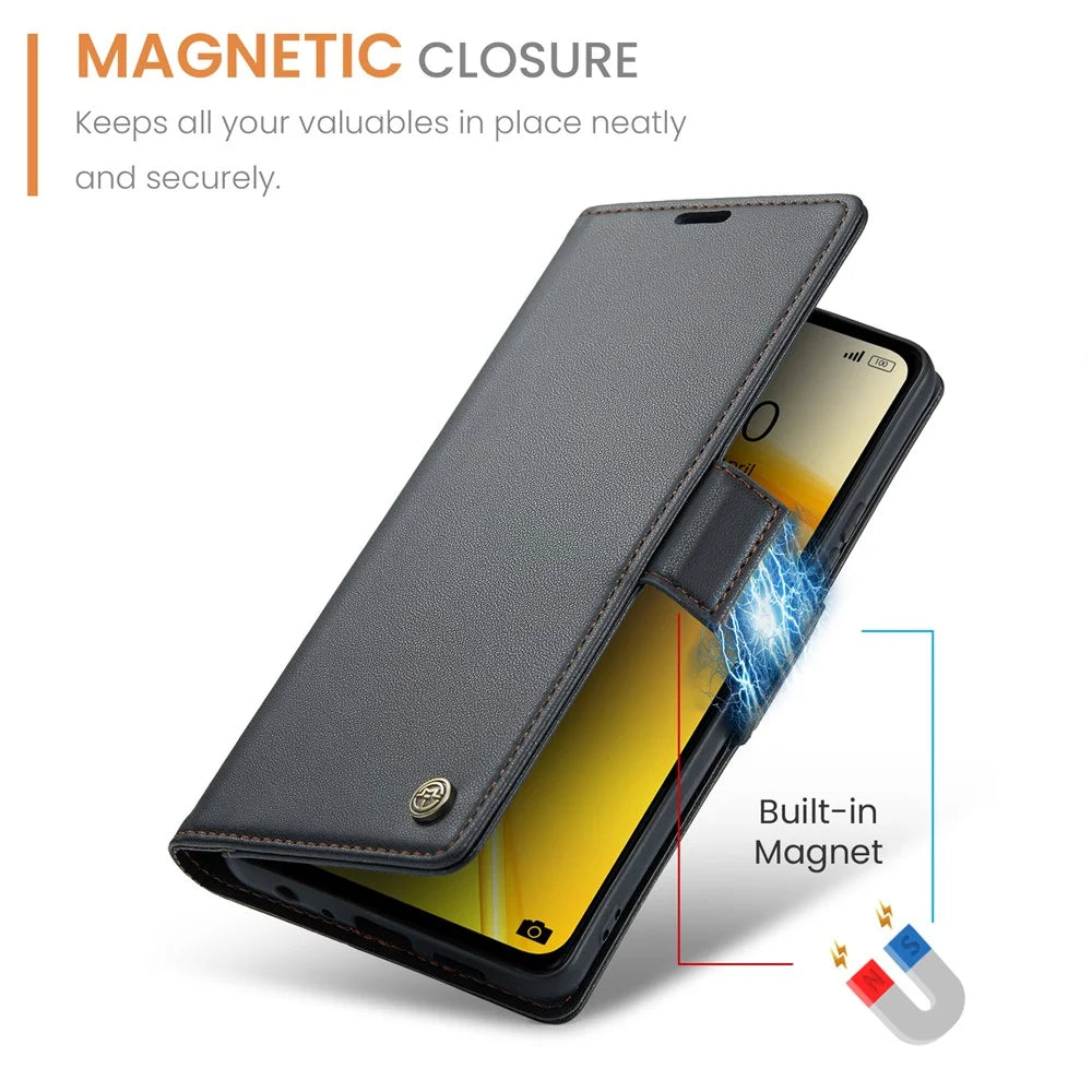 For Realme C55 4G Leather Case CASEME 023 RFID Blocking 3 Card Slot Mobile Cover - Black - 6