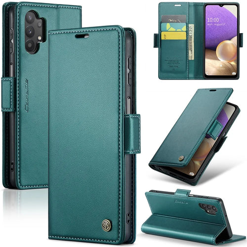 For Samsung Galaxy A32 5G / M32 5G Leather Case CASEME 023 RFID Blocking 3 Card Slot Mobile Cover - Green - 1
