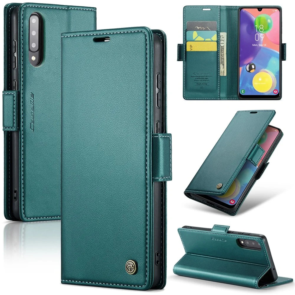 For Samsung Galaxy A70 / A70s Leather Case CASEME 023 RFID Blocking 3 Card Slot Mobile Cover - Green - 1