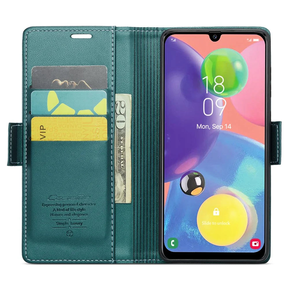 For Samsung Galaxy A70 / A70s Leather Case CASEME 023 RFID Blocking 3 Card Slot Mobile Cover - Green - 2