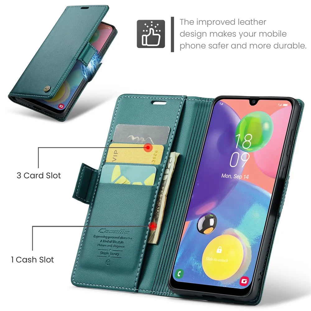 For Samsung Galaxy A70 / A70s Leather Case CASEME 023 RFID Blocking 3 Card Slot Mobile Cover - Green - 5