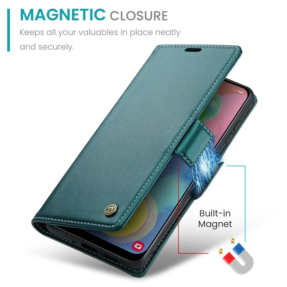 For Samsung Galaxy A70 / A70s Leather Case CASEME 023 RFID Blocking 3 Card Slot Mobile Cover - Green - 6