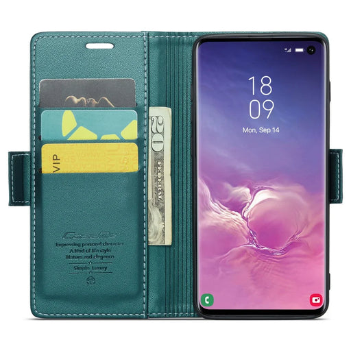 For Samsung Galaxy S10 Leather Case CASEME 023 RFID Blocking 3 Card Slot Mobile Cover - Green - 2