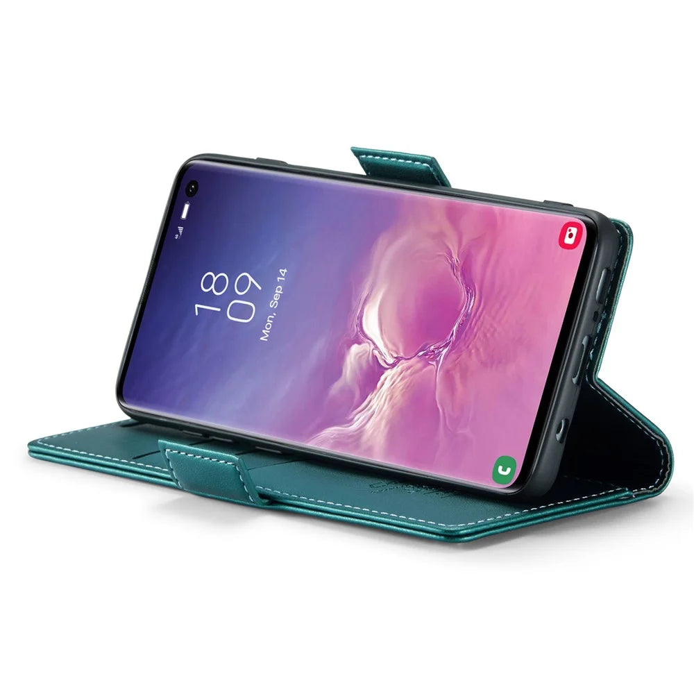 For Samsung Galaxy S10 Leather Case CASEME 023 RFID Blocking 3 Card Slot Mobile Cover - Green - 4