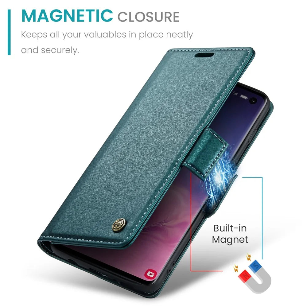 For Samsung Galaxy S10 Leather Case CASEME 023 RFID Blocking 3 Card Slot Mobile Cover - Green - 6