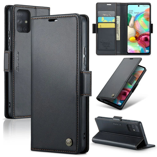 For Samsung Galaxy A71 4G SM-A715 Leather Case CASEME 023 RFID Blocking 3 Card Slot Mobile Cover - Black - 1