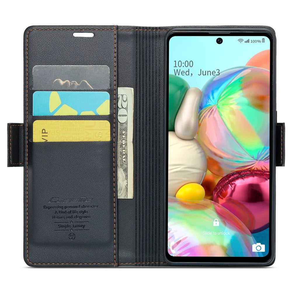 For Samsung Galaxy A71 4G SM-A715 Leather Case CASEME 023 RFID Blocking 3 Card Slot Mobile Cover - Black - 2