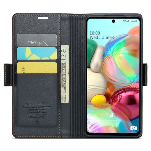 For Samsung Galaxy A71 4G SM-A715 Leather Case CASEME 023 RFID Blocking 3 Card Slot Mobile Cover - Black - 2