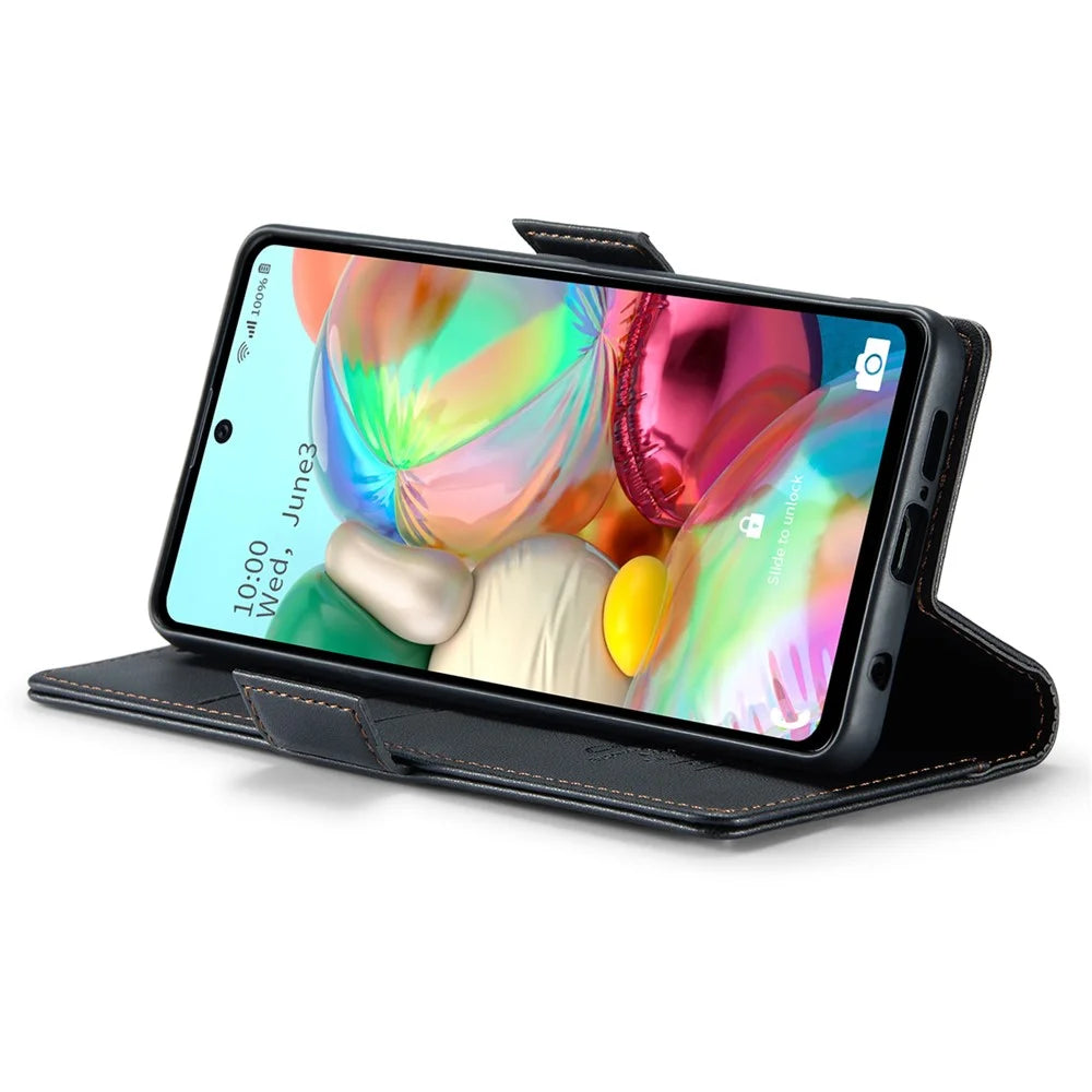 For Samsung Galaxy A71 4G SM-A715 Leather Case CASEME 023 RFID Blocking 3 Card Slot Mobile Cover - Black - 4