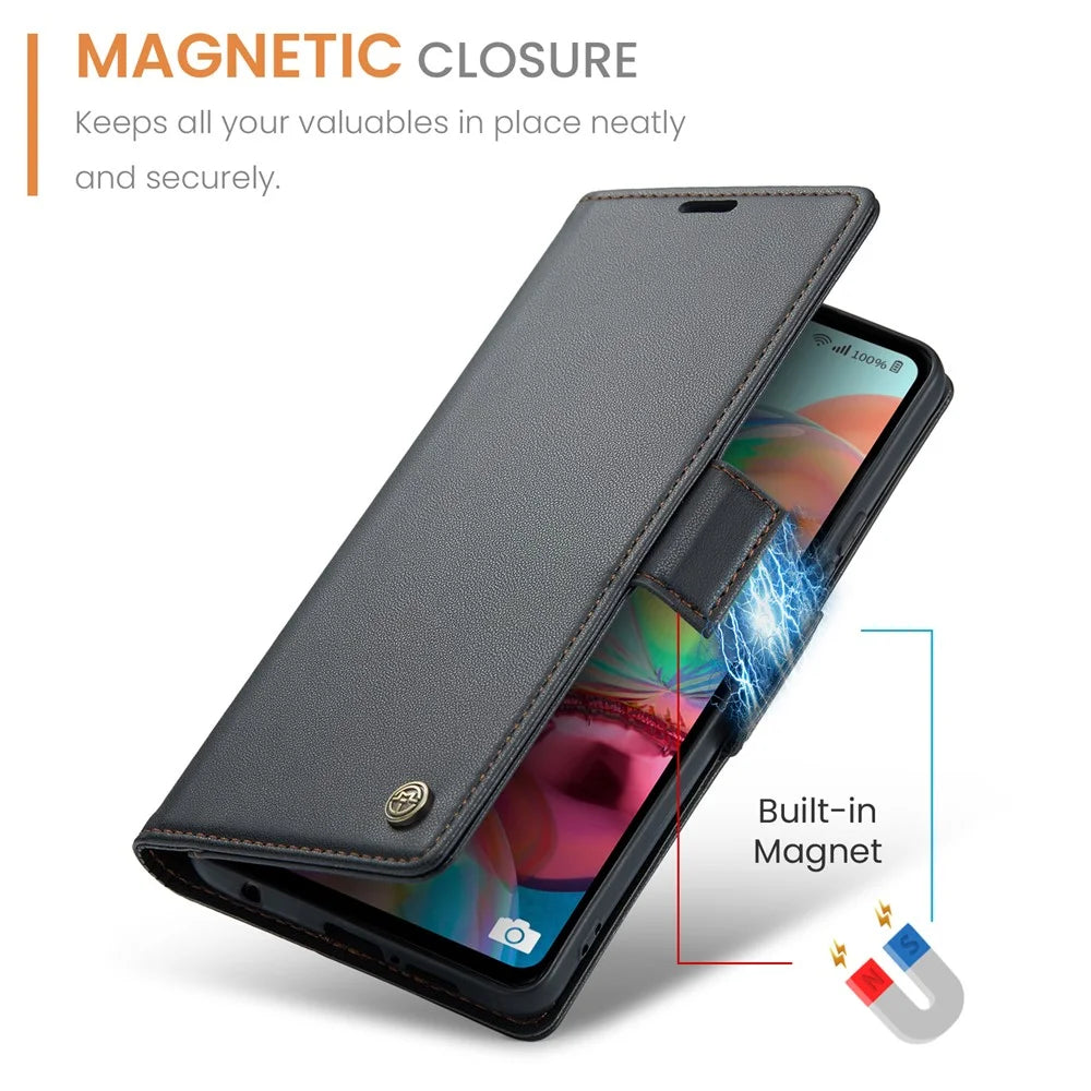 For Samsung Galaxy A71 4G SM-A715 Leather Case CASEME 023 RFID Blocking 3 Card Slot Mobile Cover - Black - 6