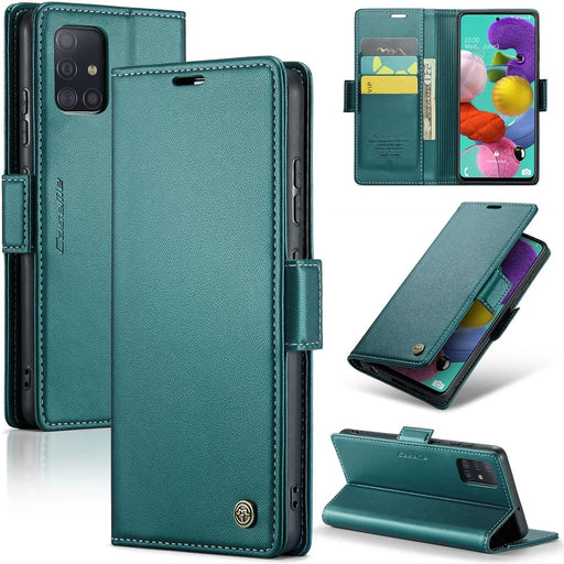 For Samsung Galaxy A51 4G SM-A515 / M40S Leather Case CASEME 023 RFID Blocking 3 Card Slot Mobile Cover - Green - 1