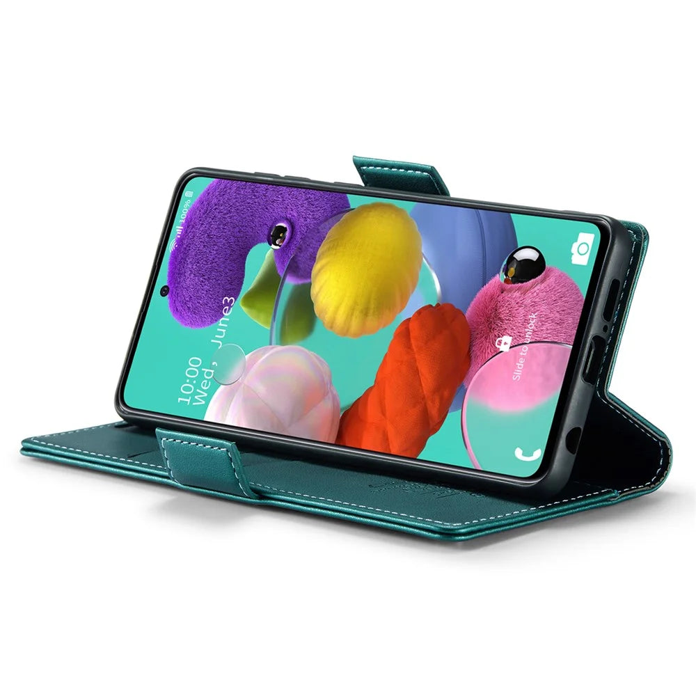 For Samsung Galaxy A51 4G SM-A515 / M40S Leather Case CASEME 023 RFID Blocking 3 Card Slot Mobile Cover - Green - 4