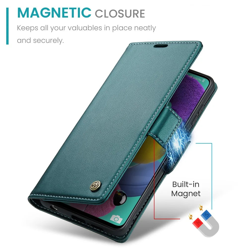 For Samsung Galaxy A51 4G SM-A515 / M40S Leather Case CASEME 023 RFID Blocking 3 Card Slot Mobile Cover - Green - 6