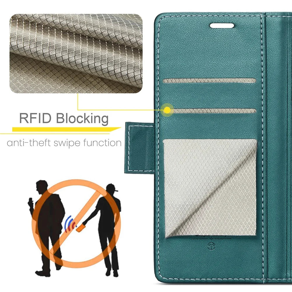 For Samsung Galaxy A51 4G SM-A515 / M40S Leather Case CASEME 023 RFID Blocking 3 Card Slot Mobile Cover - Green - 7