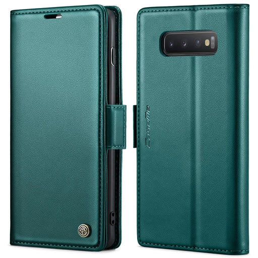 For Samsung Galaxy S10 Plus Leather Case CASEME 023 RFID Blocking 3 Card Slot Mobile Cover - Green - 1