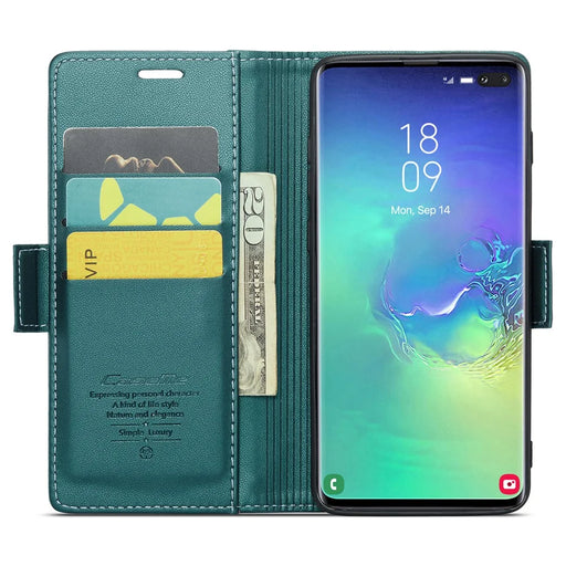 For Samsung Galaxy S10 Plus Leather Case CASEME 023 RFID Blocking 3 Card Slot Mobile Cover - Green - 2