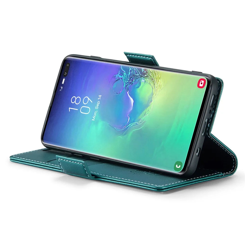For Samsung Galaxy S10 Plus Leather Case CASEME 023 RFID Blocking 3 Card Slot Mobile Cover - Green - 4