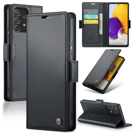 For Samsung Galaxy A72 4G / 5G Leather Case CASEME 023 RFID Blocking 3 Card Slot Mobile Cover - Black - 1