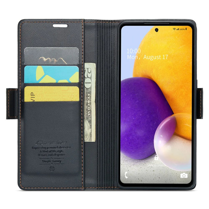 For Samsung Galaxy A72 4G / 5G Leather Case CASEME 023 RFID Blocking 3 Card Slot Mobile Cover - Black - 2