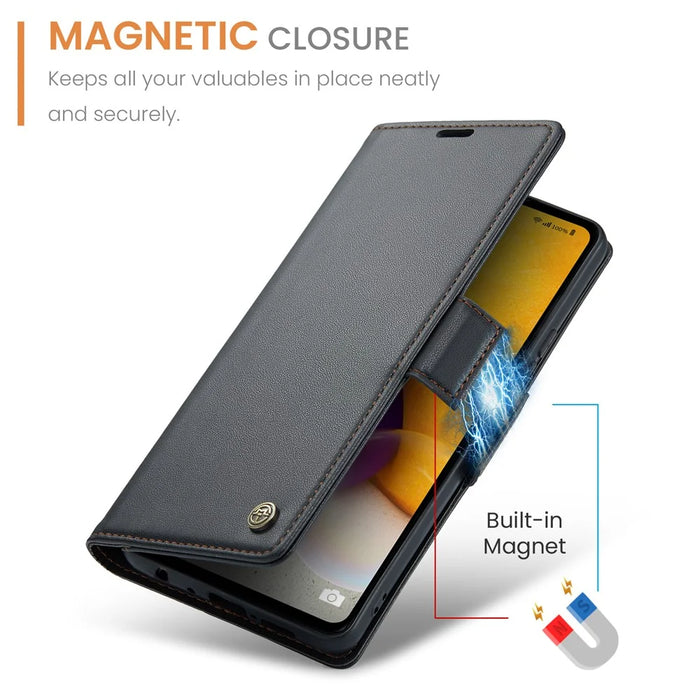 For Samsung Galaxy A72 4G / 5G Leather Case CASEME 023 RFID Blocking 3 Card Slot Mobile Cover - Black - 6