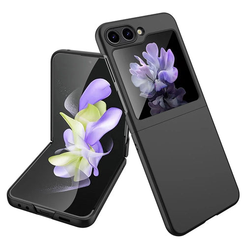 For Samsung Galaxy Z Flip5 5G Ultra Thin Hard PC Phone Case with Tempered Glass Film Rubberized Protective Cover - Black - 1