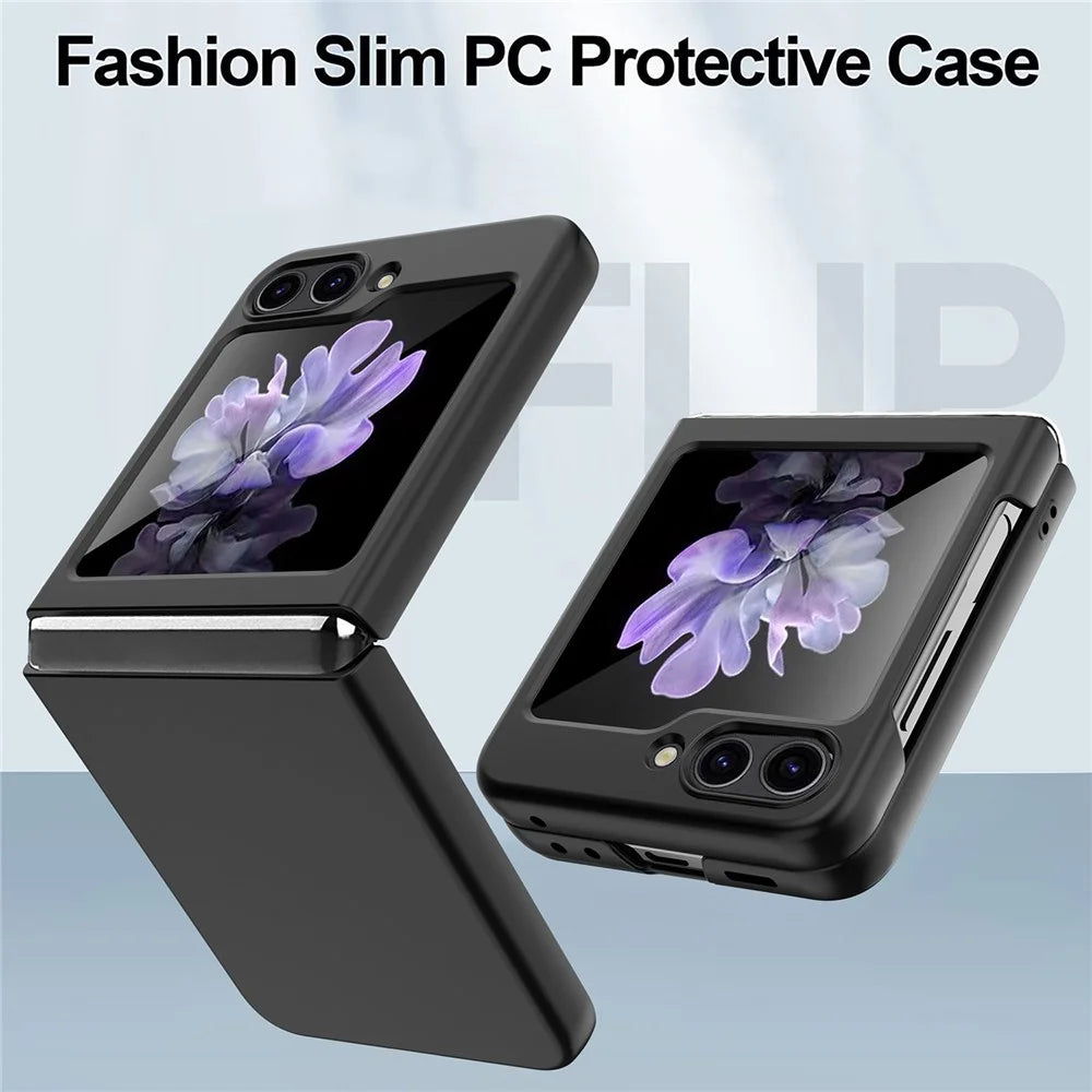 For Samsung Galaxy Z Flip5 5G Ultra Thin Hard PC Phone Case with Tempered Glass Film Rubberized Protective Cover - Black - 2