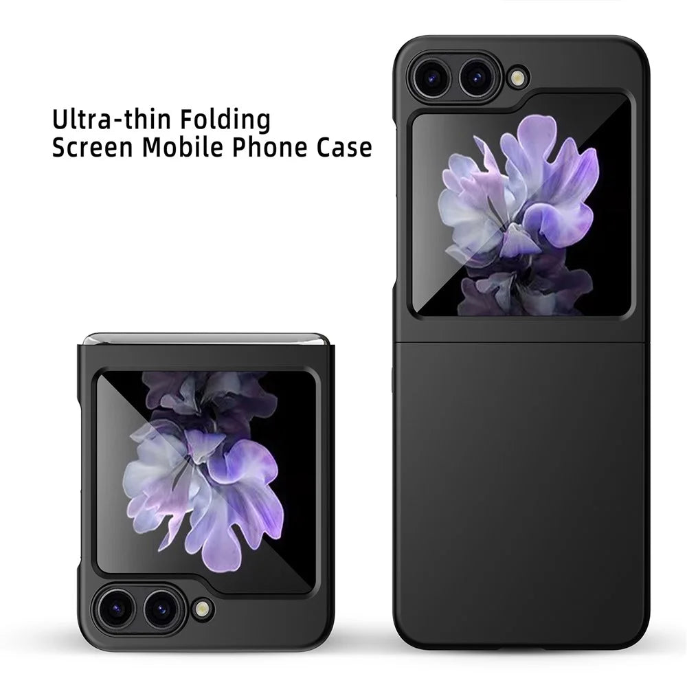 For Samsung Galaxy Z Flip5 5G Ultra Thin Hard PC Phone Case with Tempered Glass Film Rubberized Protective Cover - Black - 3