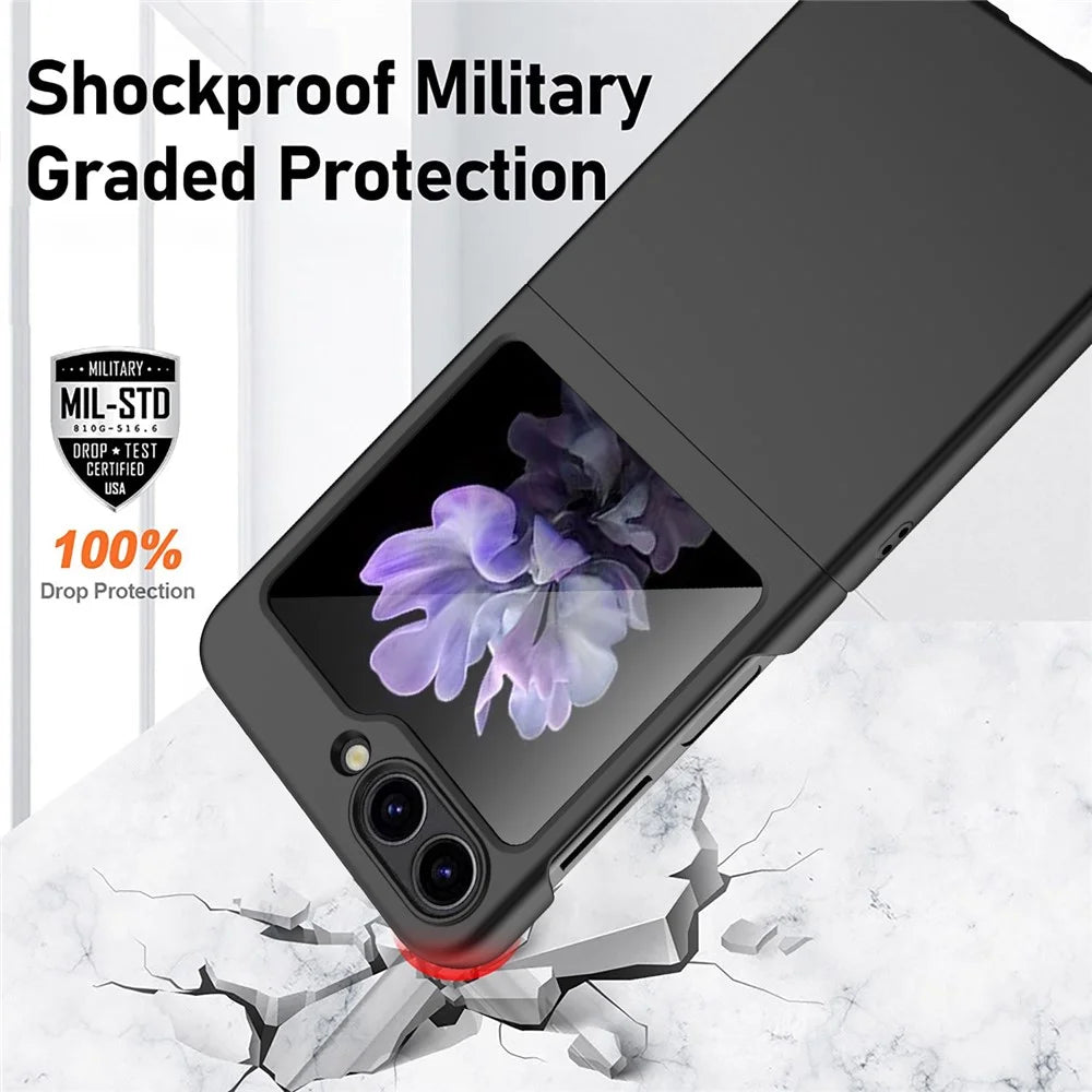 For Samsung Galaxy Z Flip5 5G Ultra Thin Hard PC Phone Case with Tempered Glass Film Rubberized Protective Cover - Black - 4
