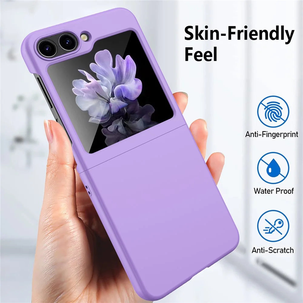 For Samsung Galaxy Z Flip5 5G Ultra Thin Hard PC Phone Case with Tempered Glass Film Rubberized Protective Cover - Black - 5