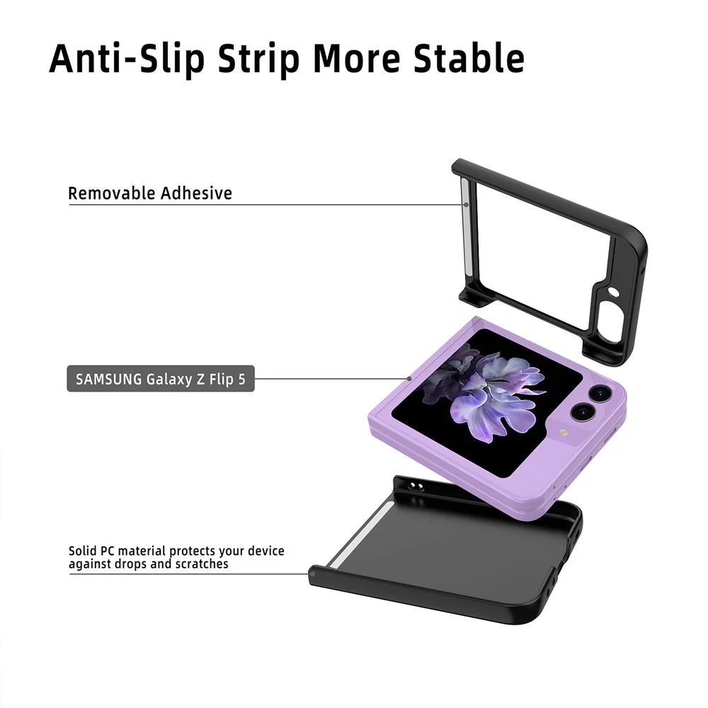 For Samsung Galaxy Z Flip5 5G Ultra Thin Hard PC Phone Case with Tempered Glass Film Rubberized Protective Cover - Black - 6
