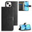PU Leather Wallet Phone Case for iPhone 15 , Butterfly Flower Imprinted Stand Smartphone Cover - Black - 6
