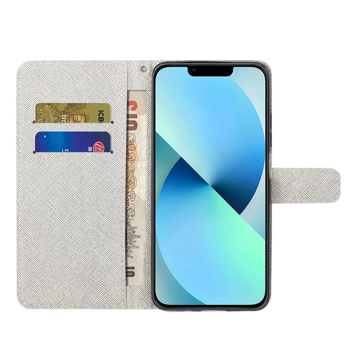 For iPhone 15 Plus Leather Case 3D Pattern Printing Wallet Stand Phone Cover - Blue Flower - 3