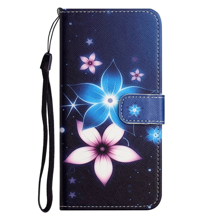 For iPhone 15 Plus Leather Case 3D Pattern Printing Wallet Stand Phone Cover - Blue Flower - 4