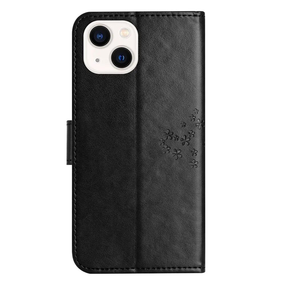 For iPhone 15 Plus Stand Wallet Phone Cover PU Leather + TPU Owl Tree Imprinted Case - Black - 5