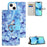 For iPhone 15 Flip Leather Wallet Case 3D Pattern Printing Stand Phone Cover - Flower and Butterfly - 6