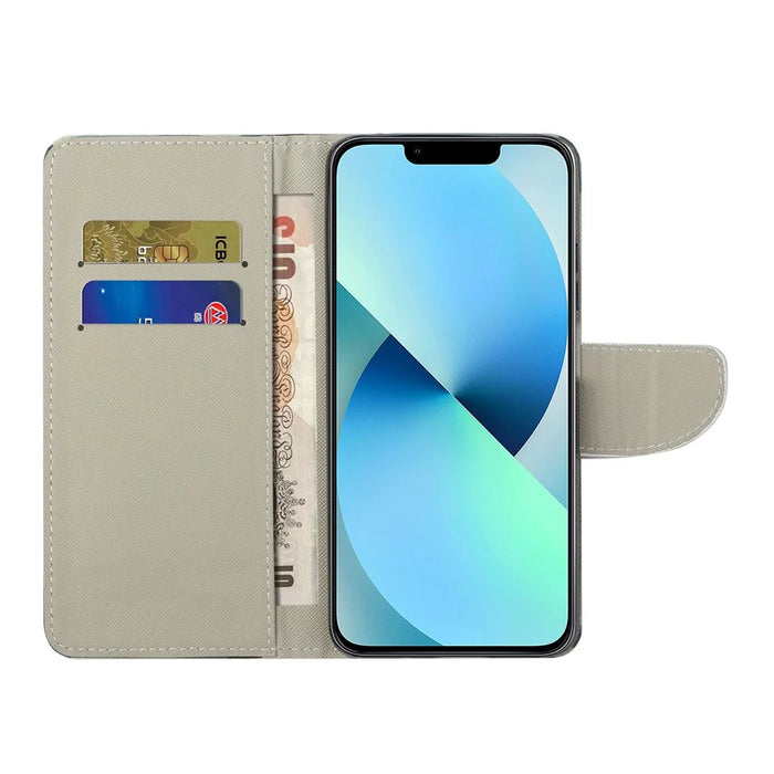 For iPhone 15 Pro PU Leather Drop-proof Phone Case Pattern Printing Wallet Stand Cover - Green Tree - 3
