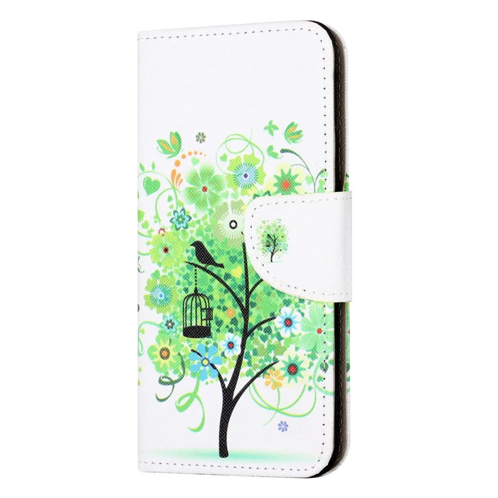 For iPhone 15 Pro PU Leather Drop-proof Phone Case Pattern Printing Wallet Stand Cover - Green Tree - 4