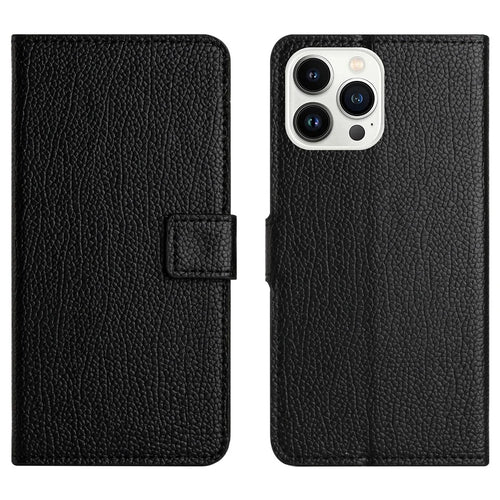 PU Leather Phone Case for iPhone 15 Pro Max ,  Wallet Stand Litchi Texture Phone Cover - Black - 1