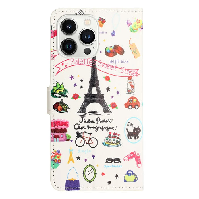 For iPhone 15 Pro Max PU Leather Flip Protective Case Pattern Printing Stand Wallet Phone Cover - Iron Tower - 5