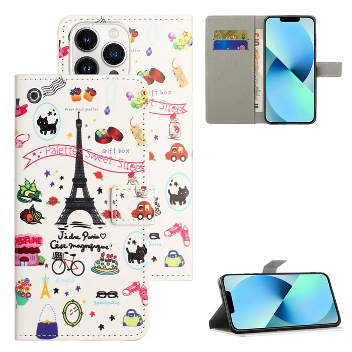 For iPhone 15 Pro Max PU Leather Flip Protective Case Pattern Printing Stand Wallet Phone Cover - Iron Tower - 6